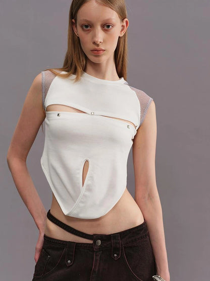 Outmode Spliced Cut Out Backless Tank Top