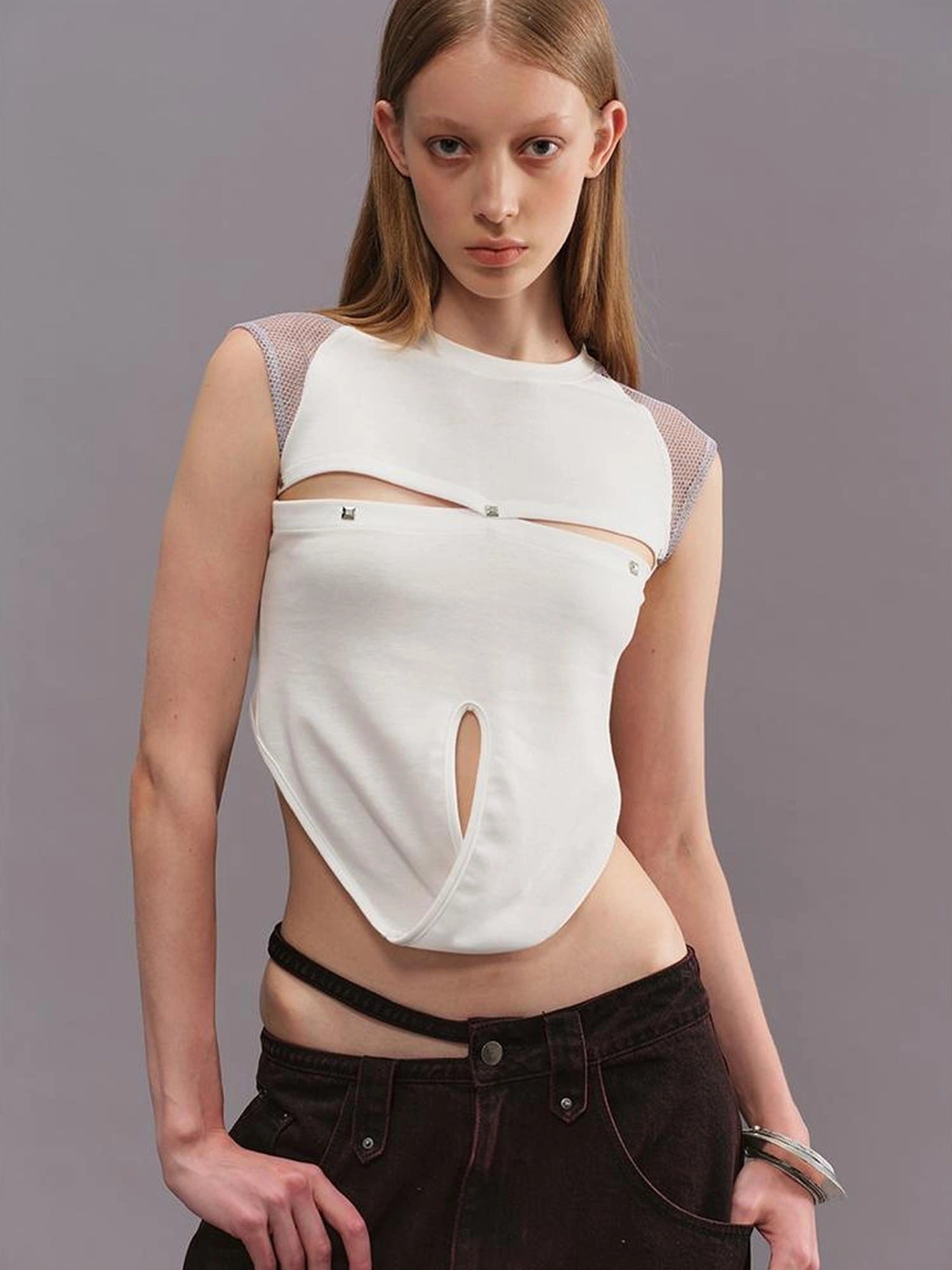 Outmode Spliced Cut Out Backless Tank Top