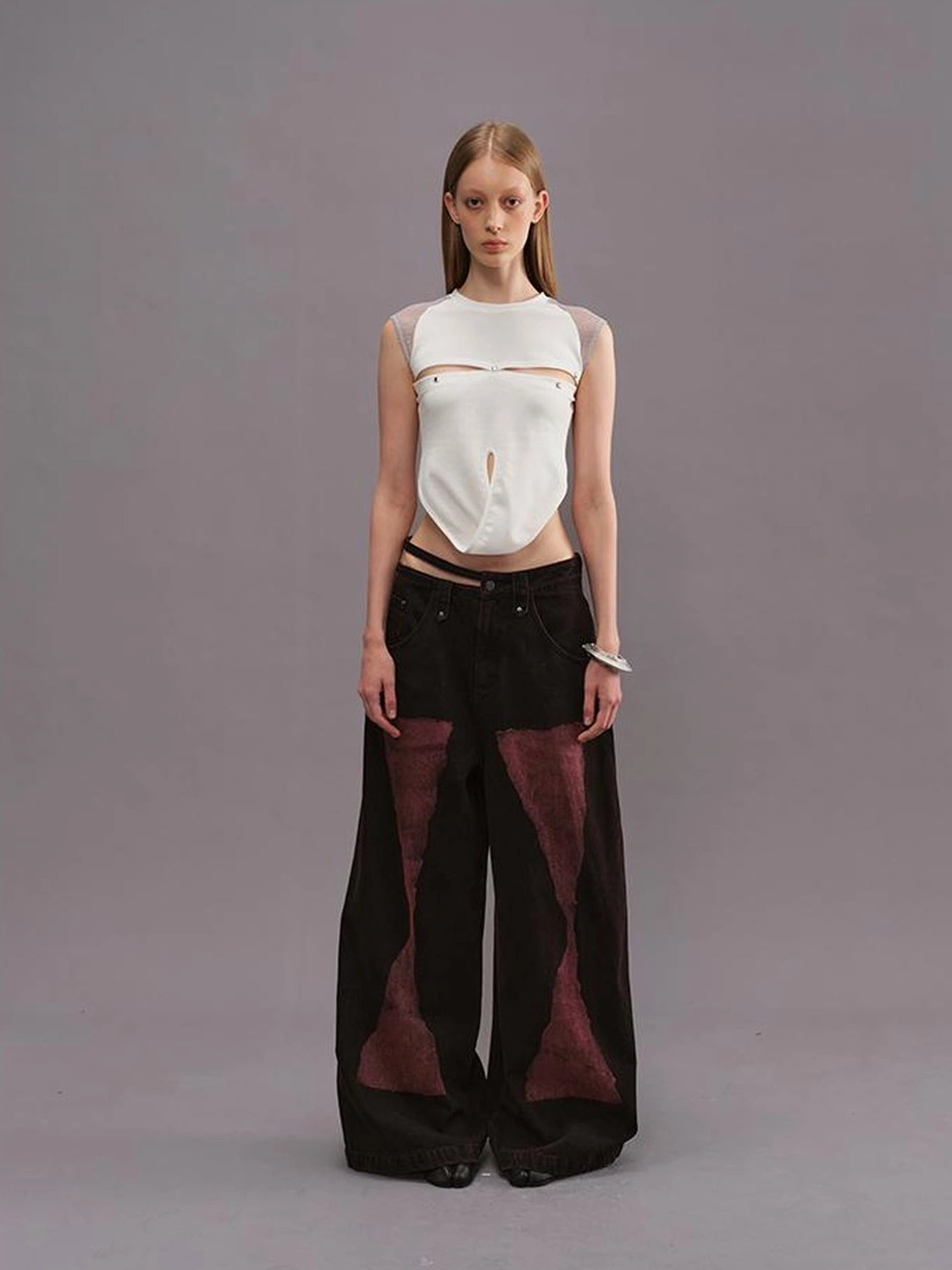Outmode Spliced Cut Out Backless Tank Top