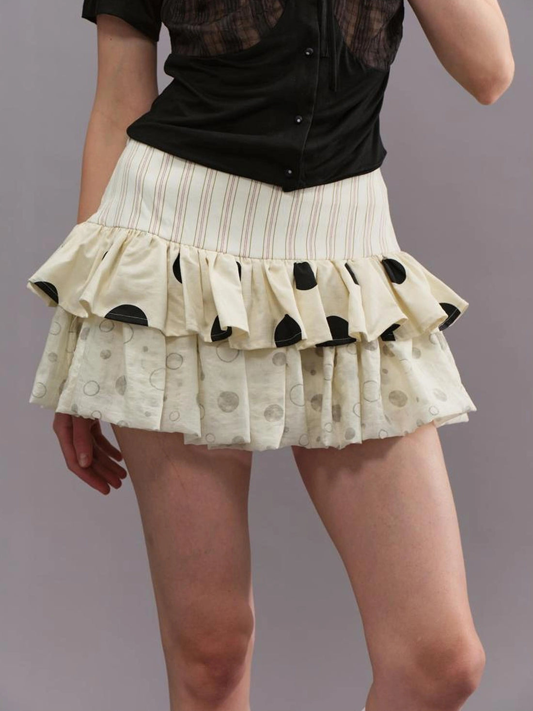 Outmode Twill Dot Cake Midi Skirt