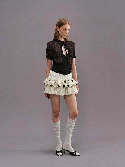 Outmode Twill Dot Cake Midi Skirt