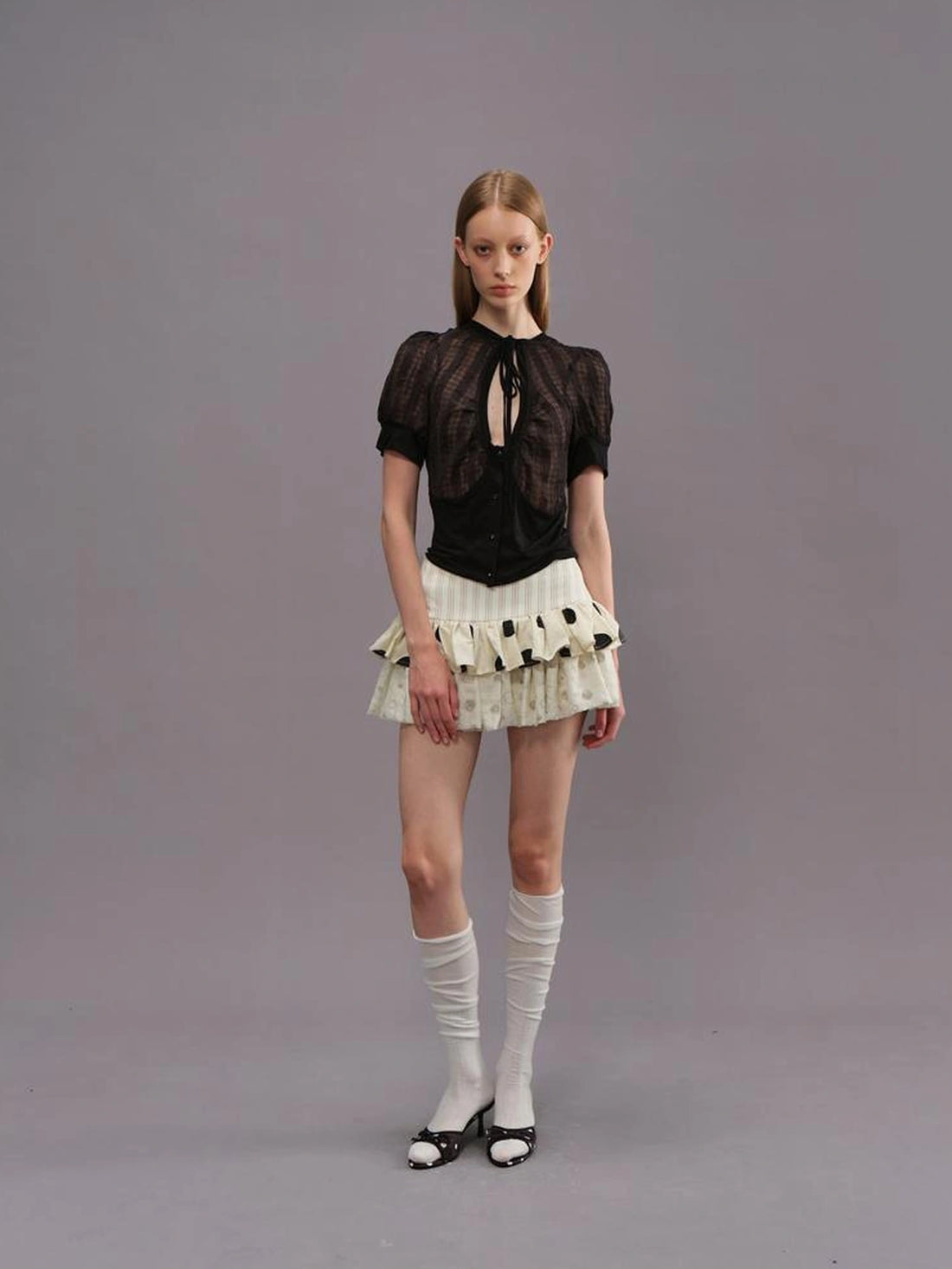 Outmode Twill Dot Cake Midi Skirt