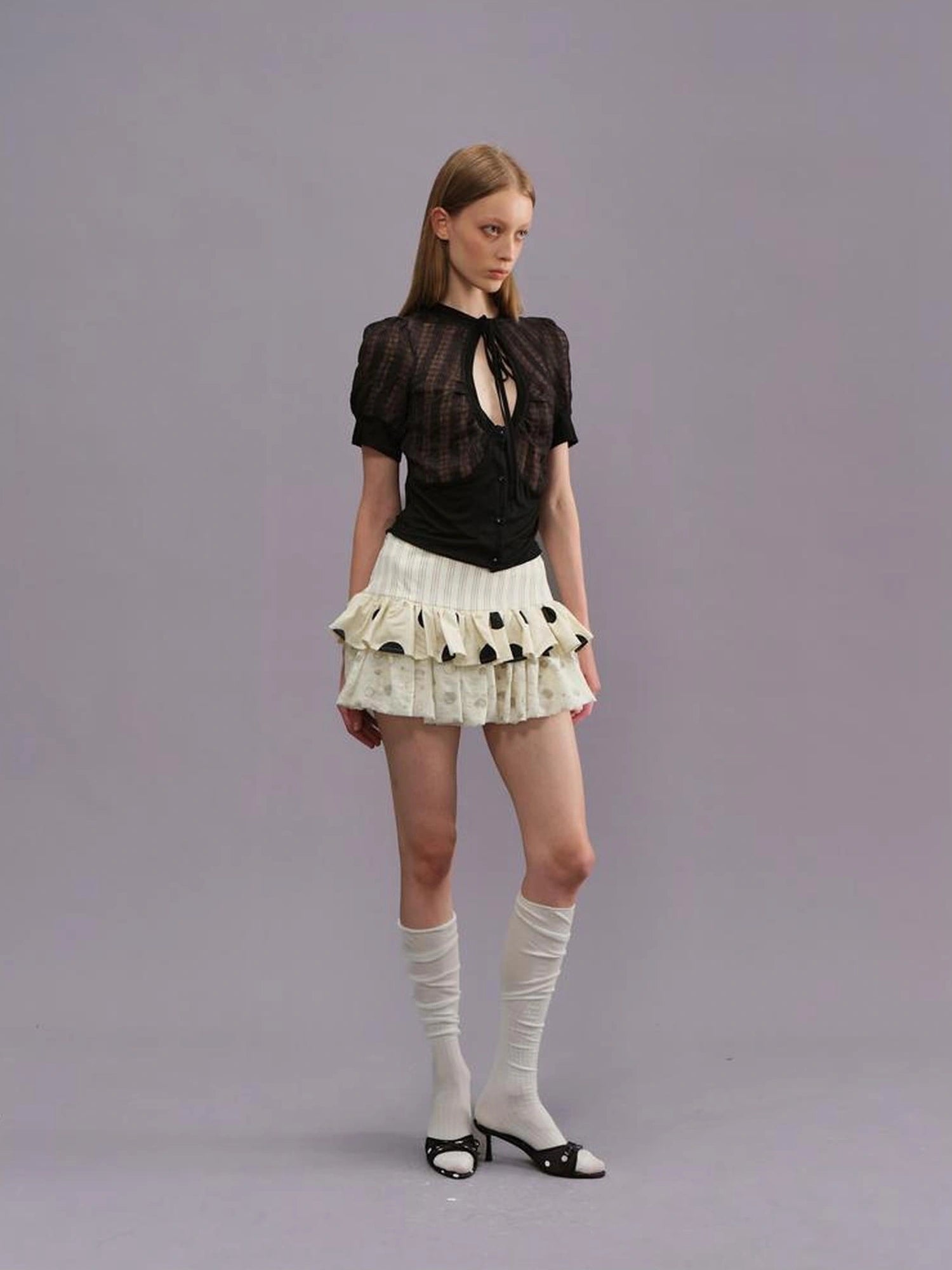 Outmode Twill Dot Cake Midi Skirt