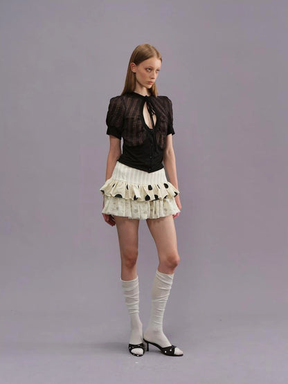 Outmode Twill Dot Cake Midi Skirt
