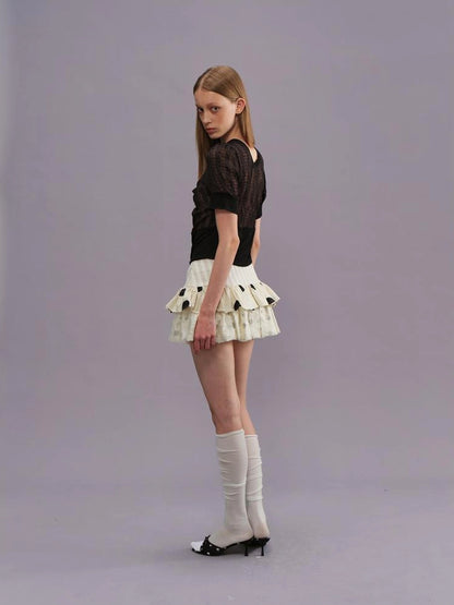 Outmode Twill Dot Cake Midi Skirt