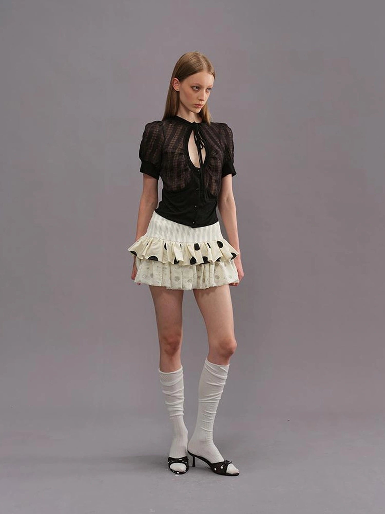 Outmode Twill Dot Cake Midi Skirt