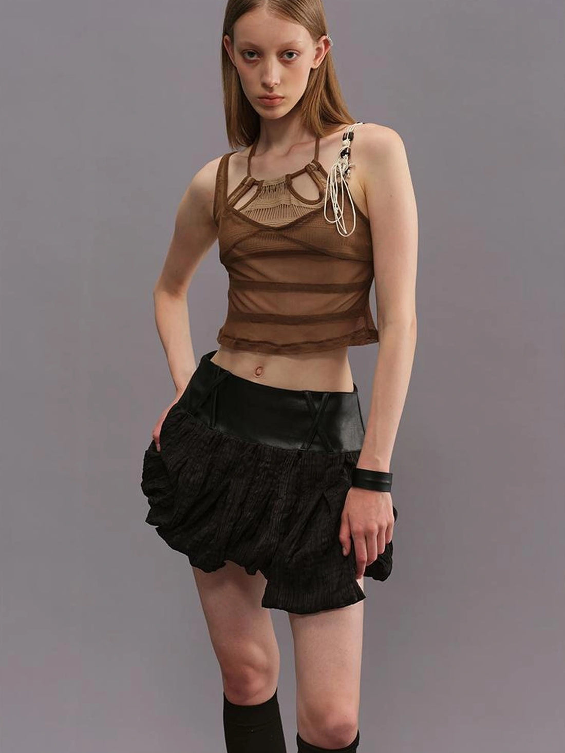 Outmode Two Piece Irregular Bikini Top with Contrast Texture