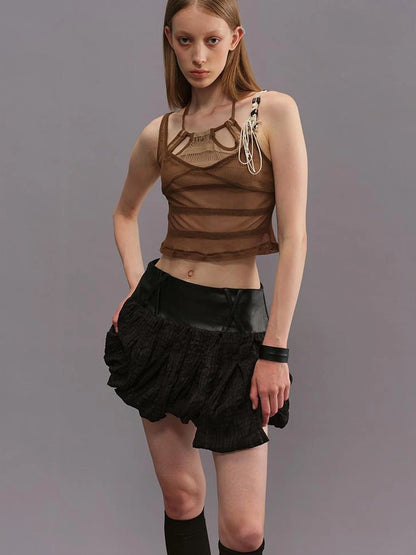 Outmode Two Piece Irregular Bikini Top with Contrast Texture