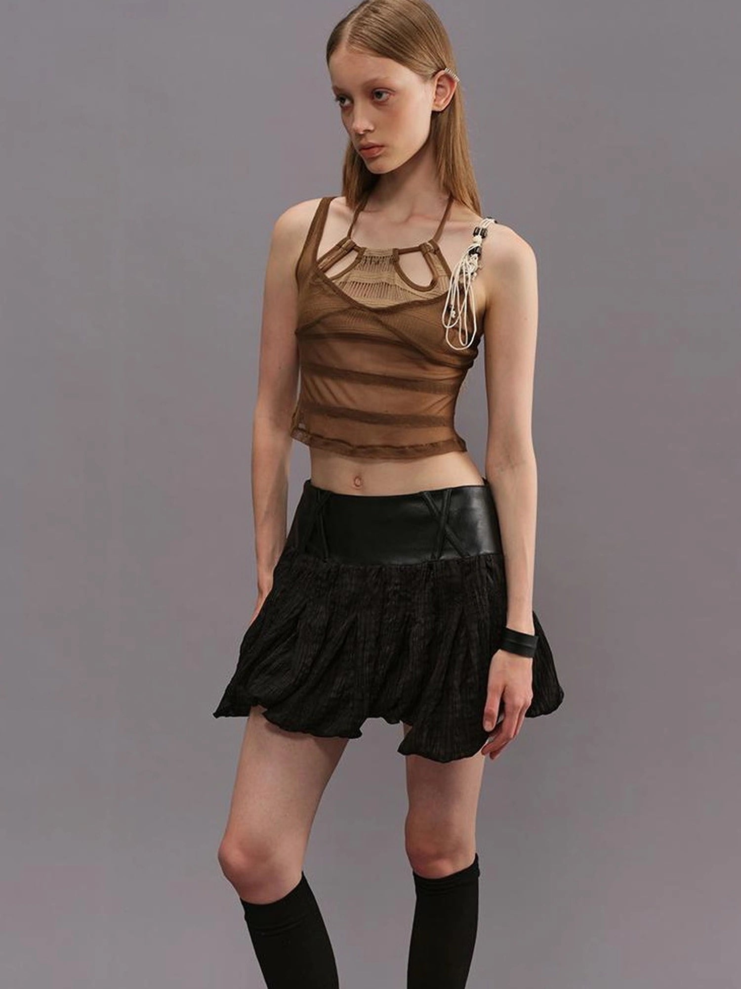 Outmode Two Piece Irregular Bikini Top with Contrast Texture