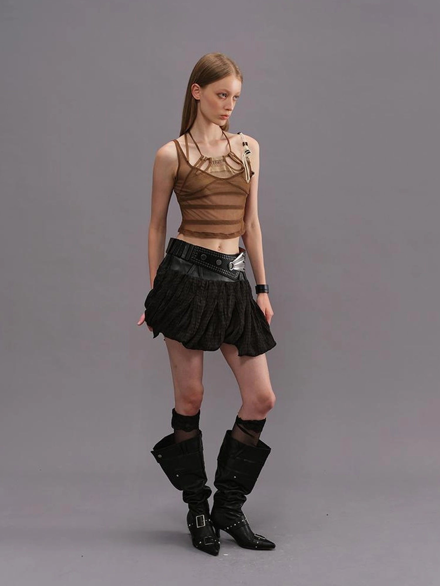 Outmode Two Piece Irregular Bikini Top with Contrast Texture