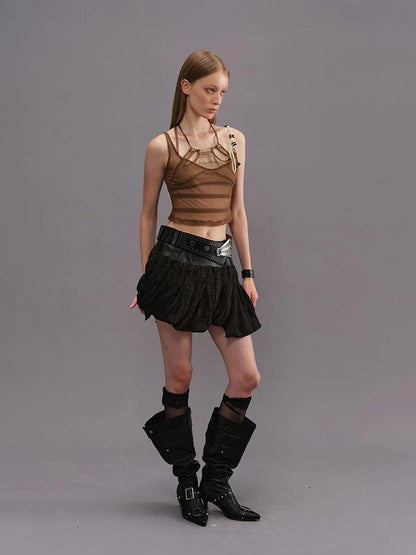 Outmode Two Piece Irregular Bikini Top with Contrast Texture