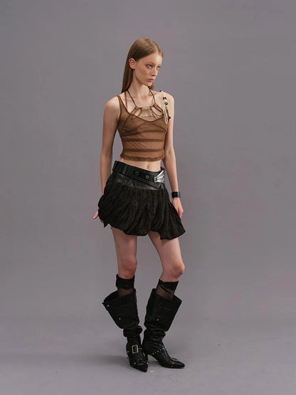 Outmode Two Piece Irregular Bikini Top with Contrast Texture