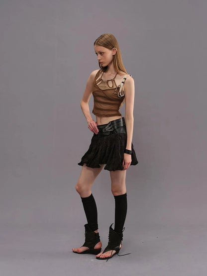 Outmode Two Piece Irregular Bikini Top with Contrast Texture
