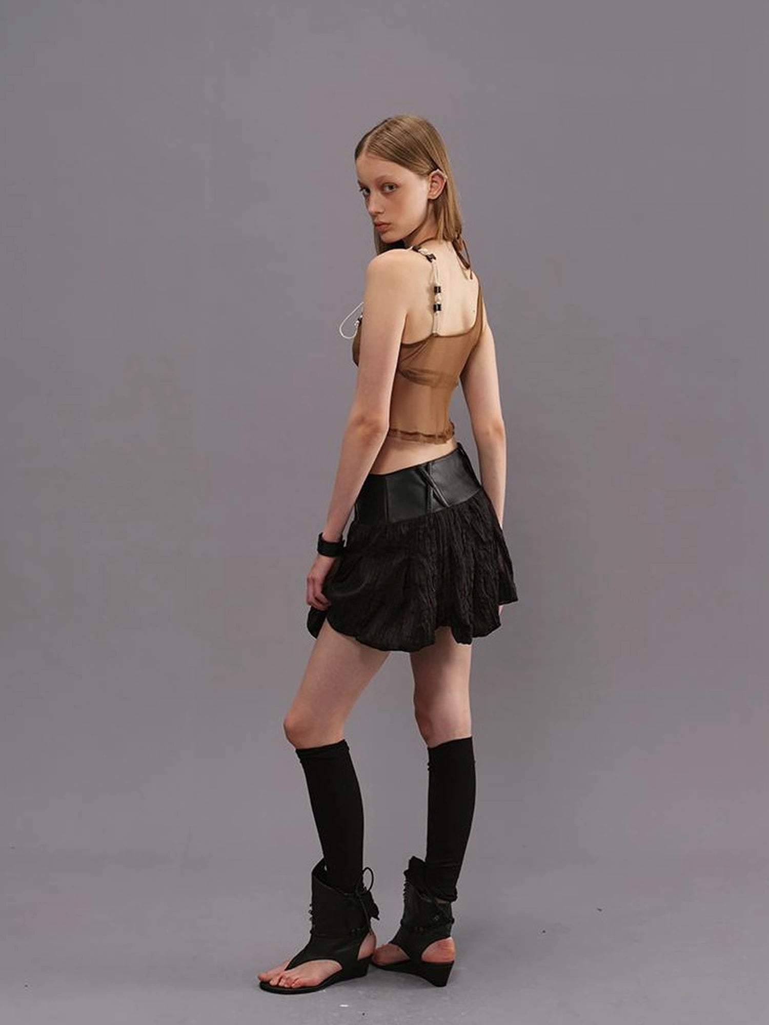Outmode Two Piece Irregular Bikini Top with Contrast Texture