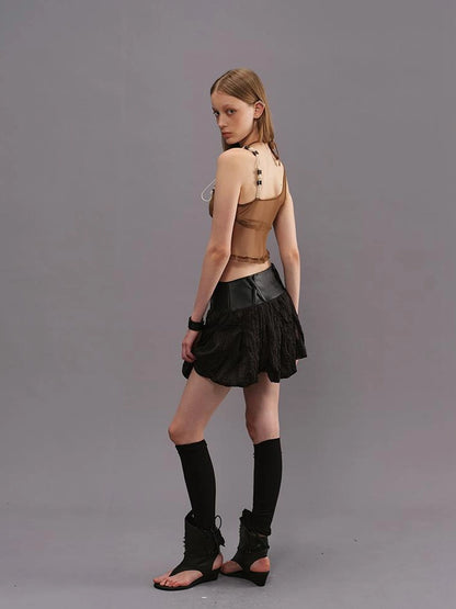 Outmode Two Piece Irregular Bikini Top with Contrast Texture