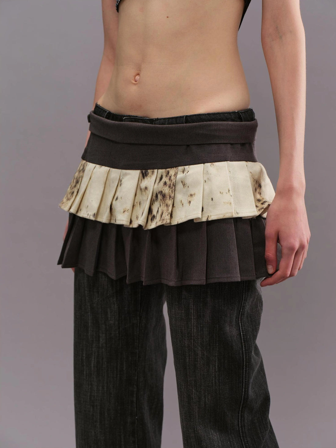 Outmode Two Tiered Pleated A Line Wrap Skirt