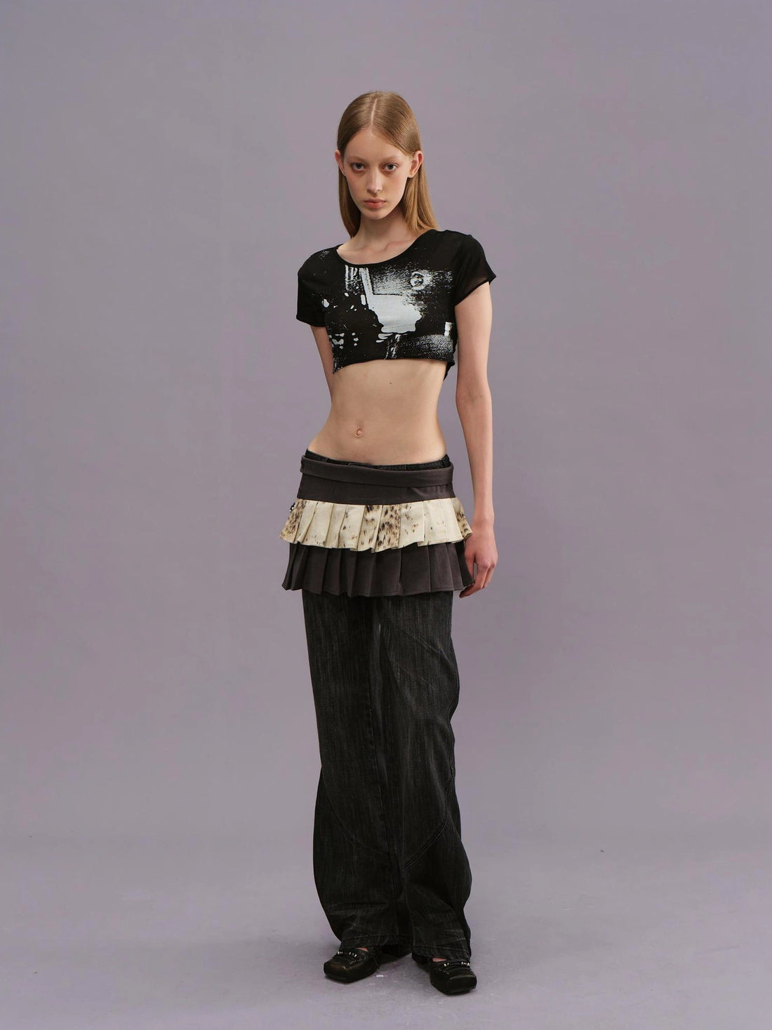 Outmode Two Tiered Pleated A Line Wrap Skirt
