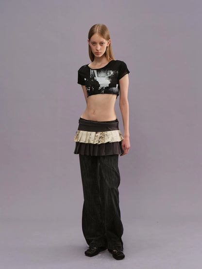 Outmode Two Tiered Pleated A Line Wrap Skirt