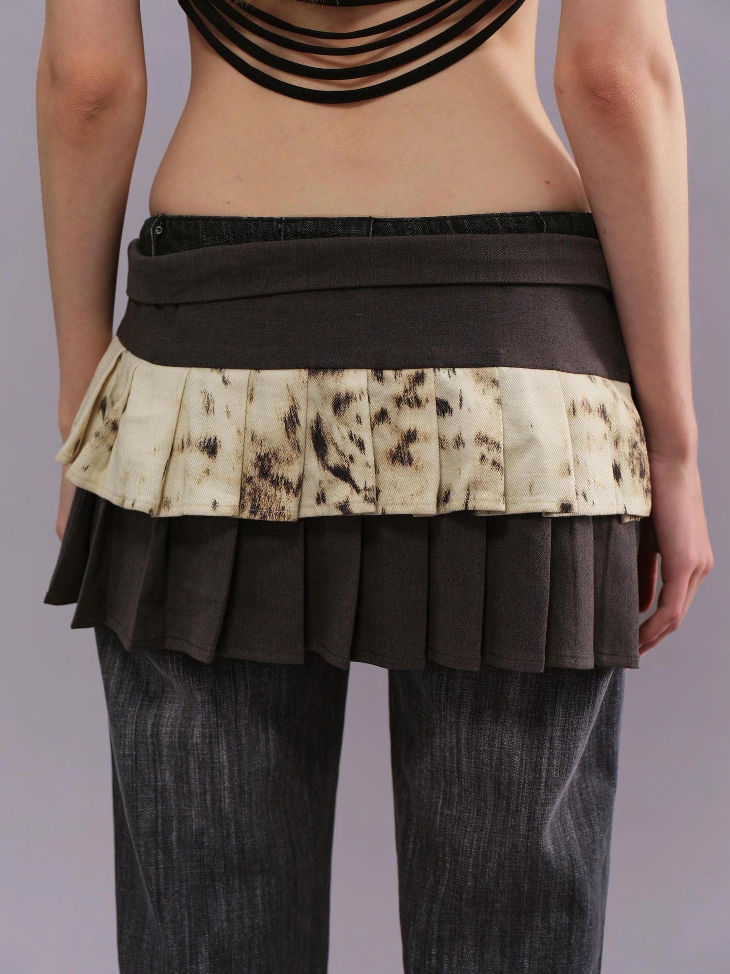 Outmode Two Tiered Pleated A Line Wrap Skirt