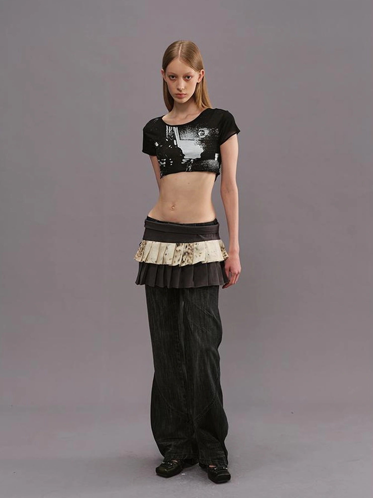 Outmode Two Tiered Pleated A Line Wrap Skirt