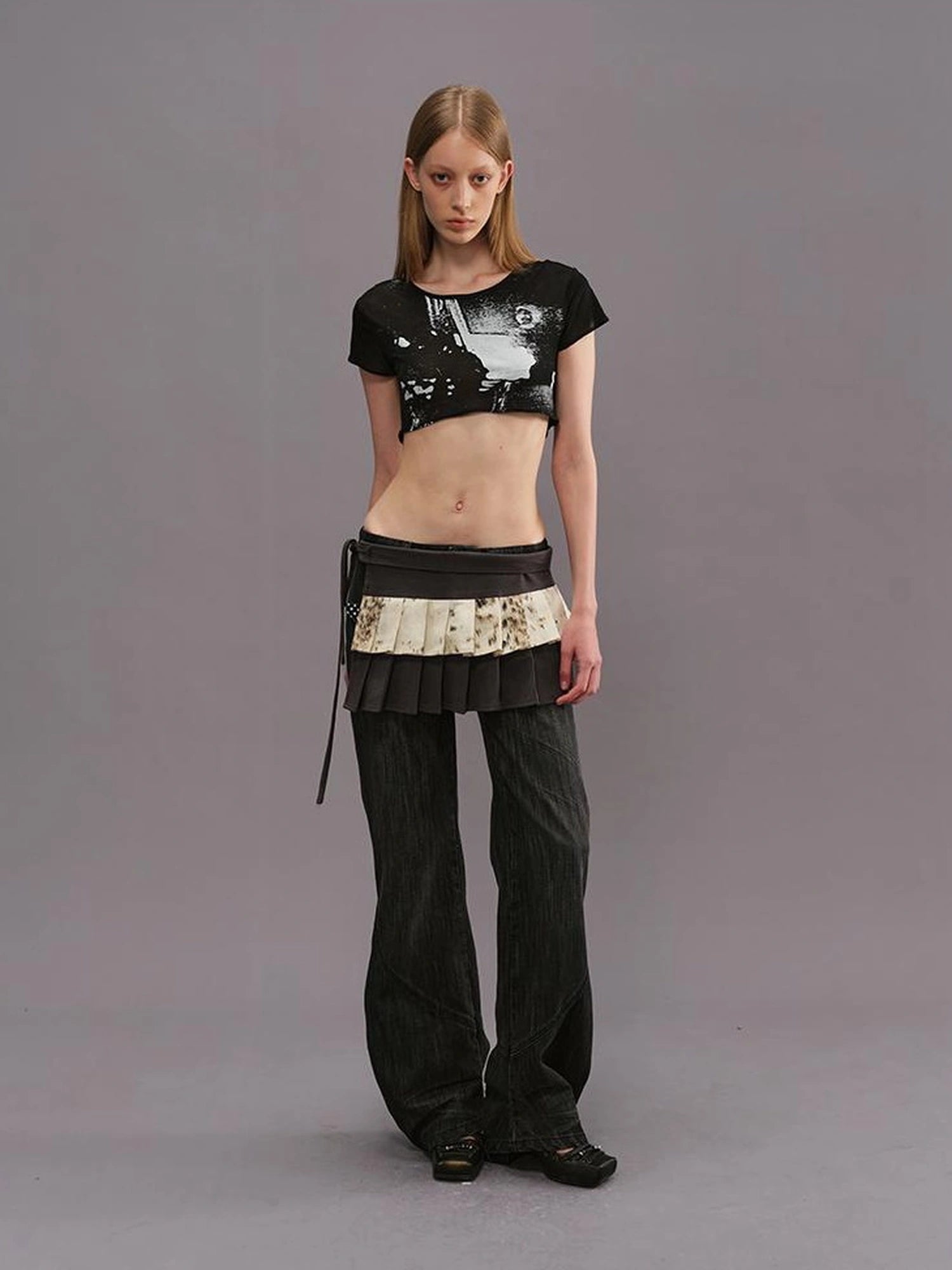 Outmode Two Tiered Pleated A Line Wrap Skirt
