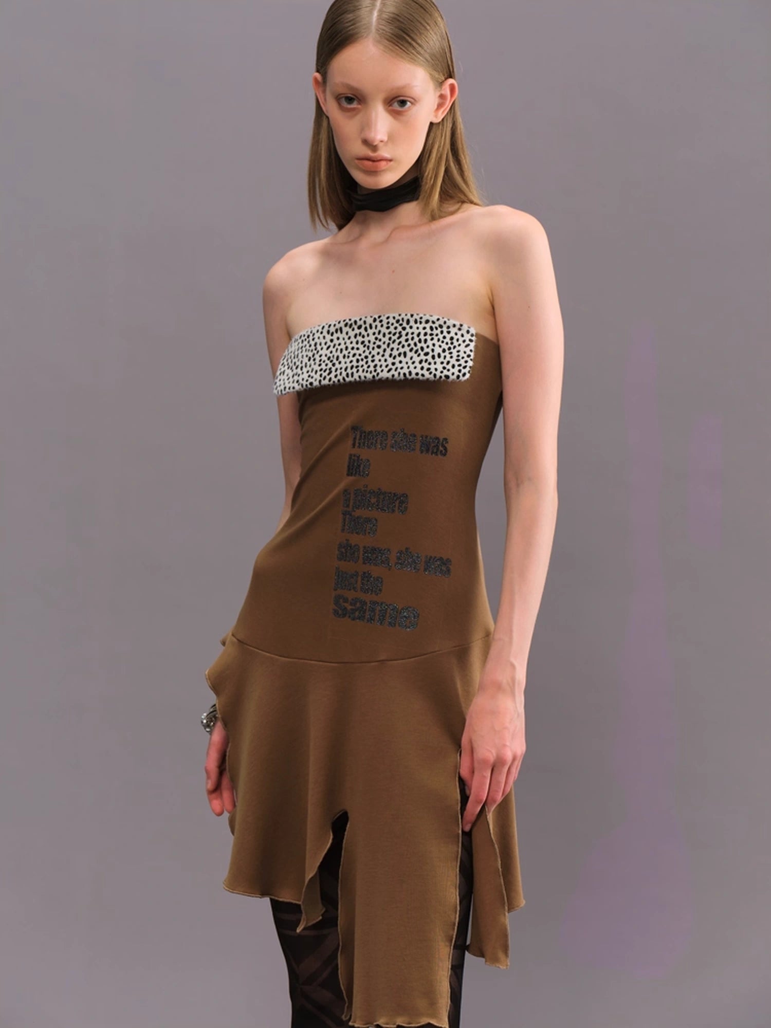 Outmode_Vintage_Brown_Floral_Glitter_Print_V-neck_T-shirt_Long_Sleeve_Dress_MISSTT