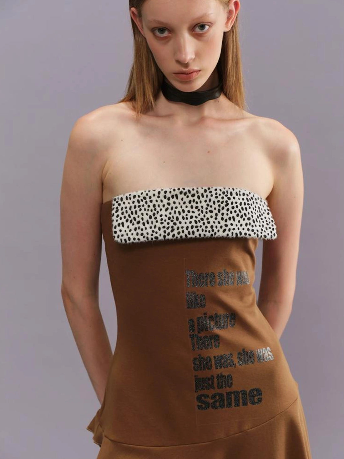 Outmode Vintage Brown Floral Glitter Print V-neck T-shirt Long Sleeve Dress