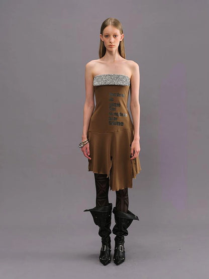 Outmode Vintage Brown Floral Glitter Print V-neck T-shirt Long Sleeve Dress