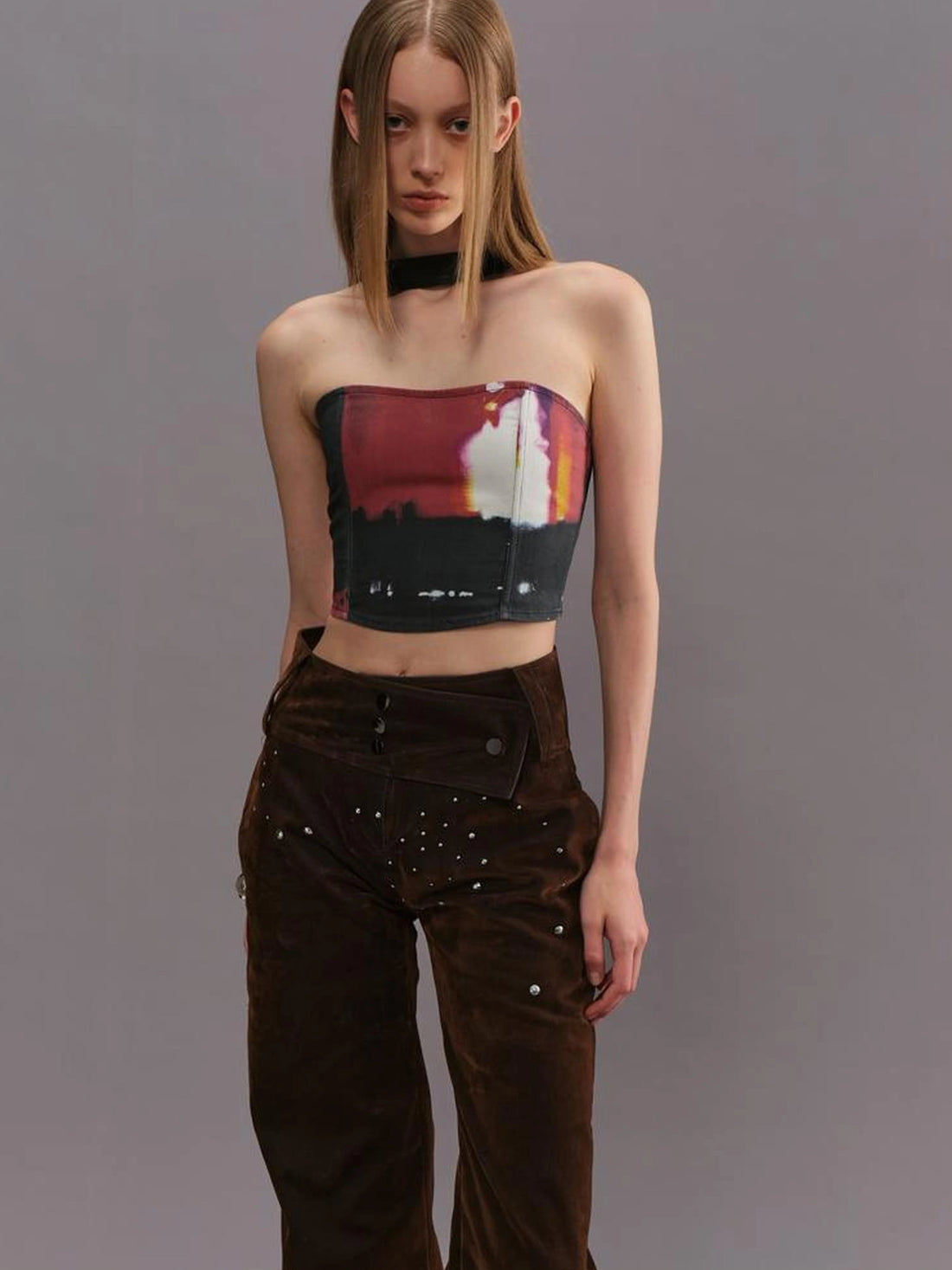 Outmode Vintage Film Print Bustier Top