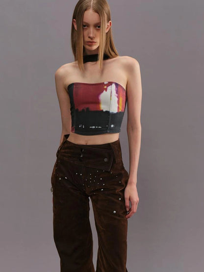 Outmode Vintage Film Print Bustier Top