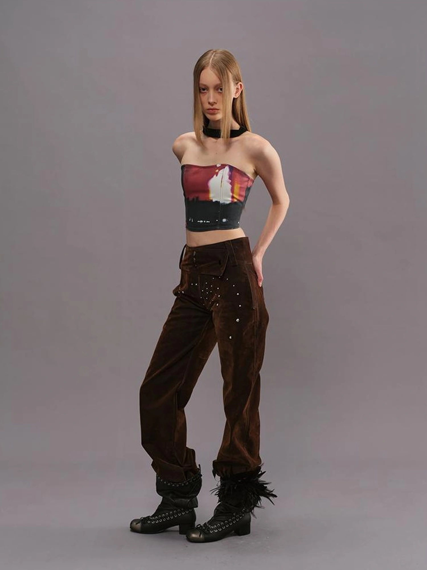 Outmode Vintage Film Print Bustier Top