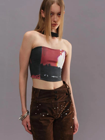 Outmode Vintage Film Print Bustier Top