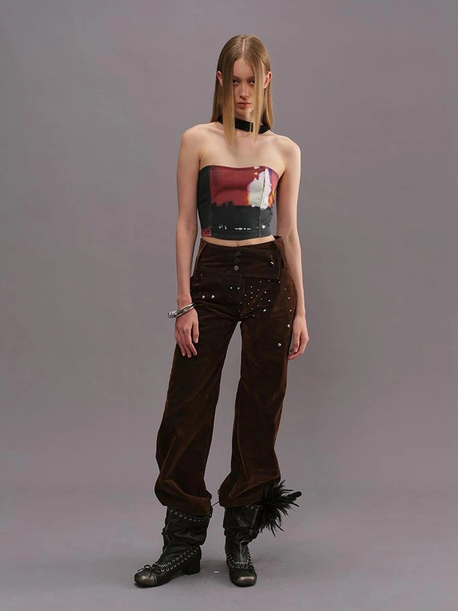 Outmode Vintage Film Print Bustier Top