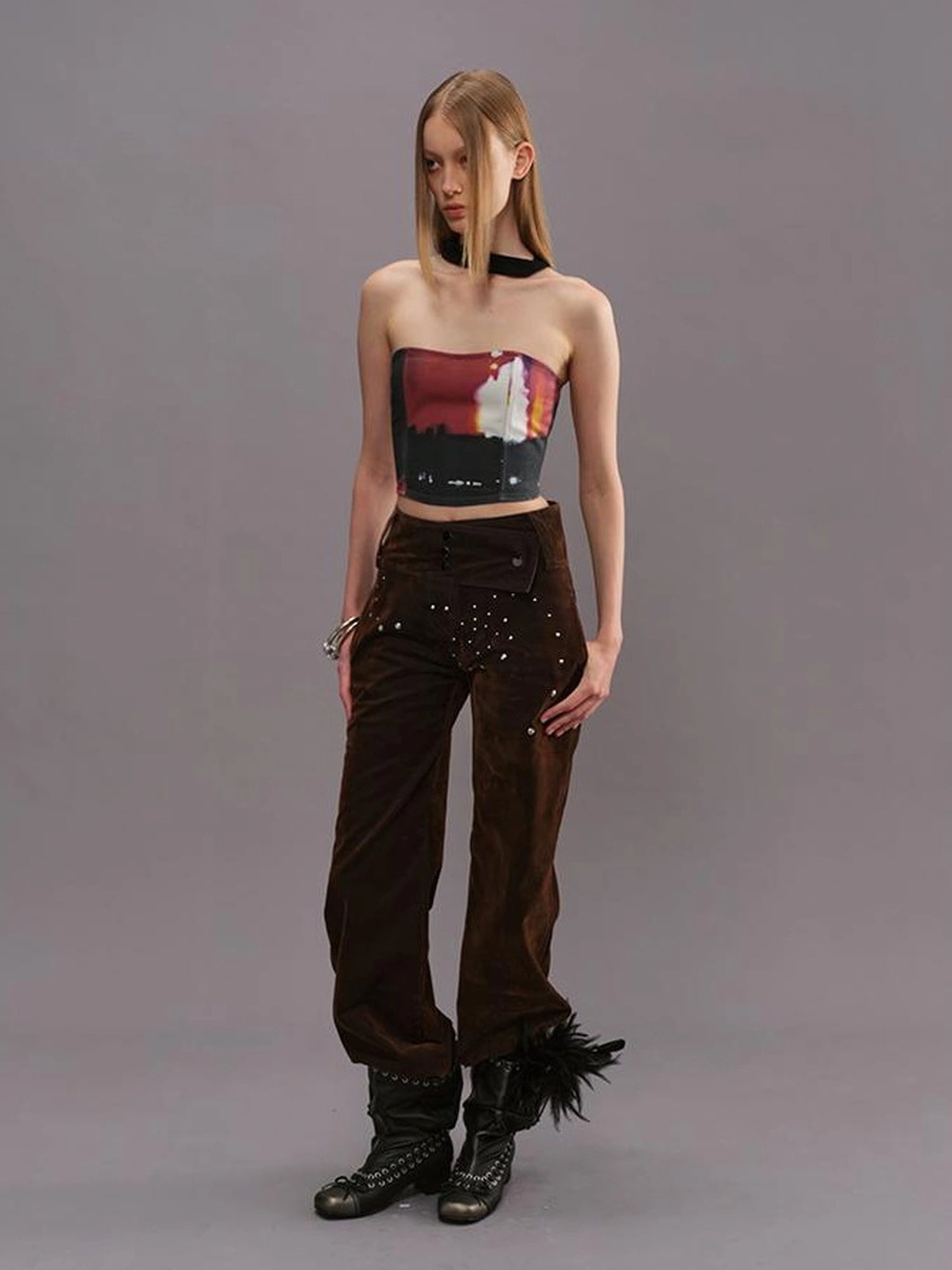Outmode Vintage Film Print Bustier Top