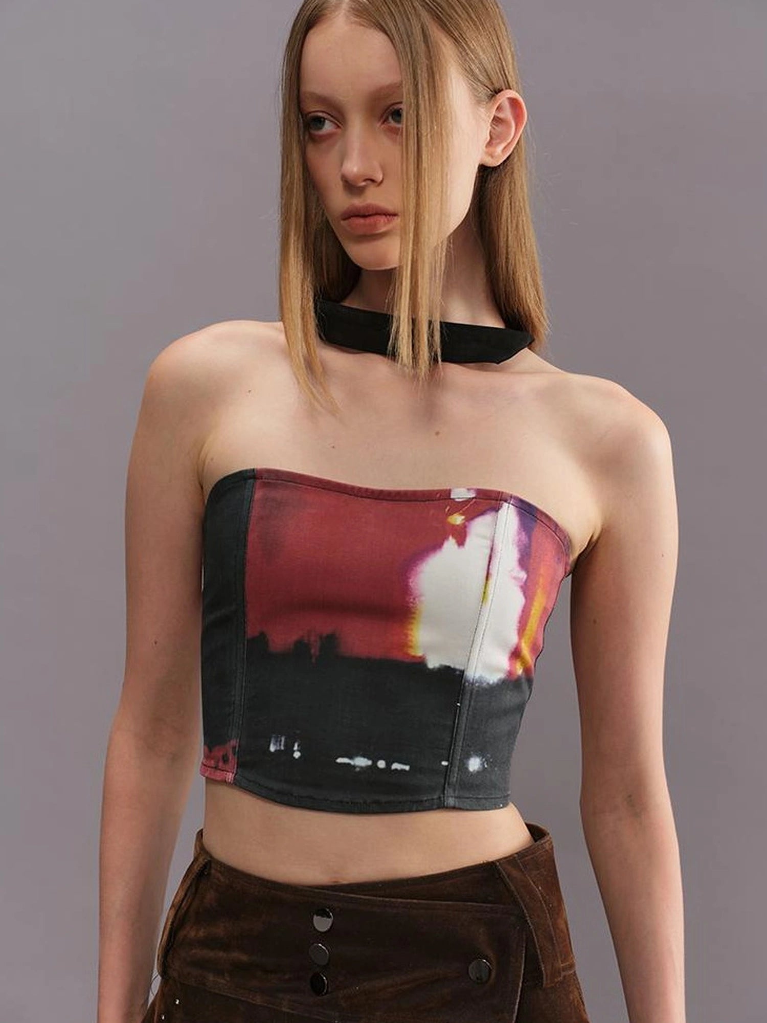Outmode Vintage Film Print Bustier Top