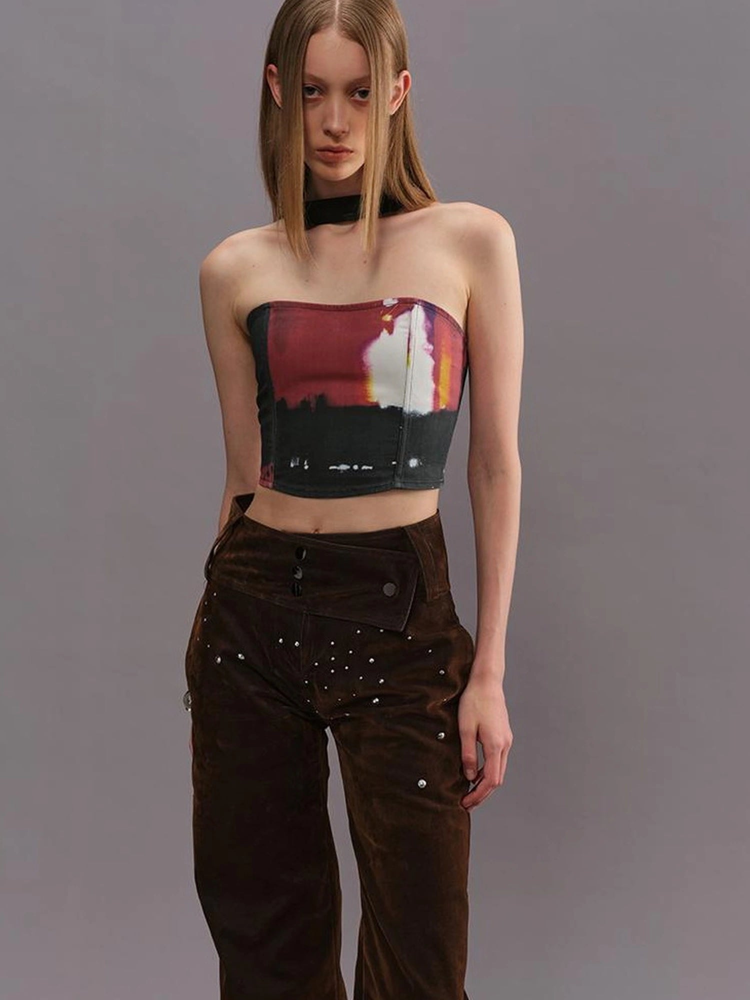 Outmode Vintage Film Print Bustier Top