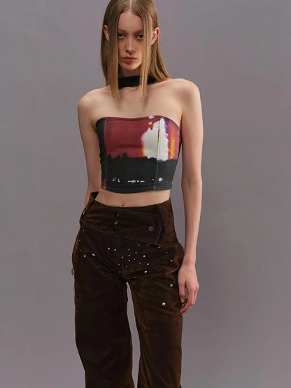 Outmode Vintage Film Print Bustier Top