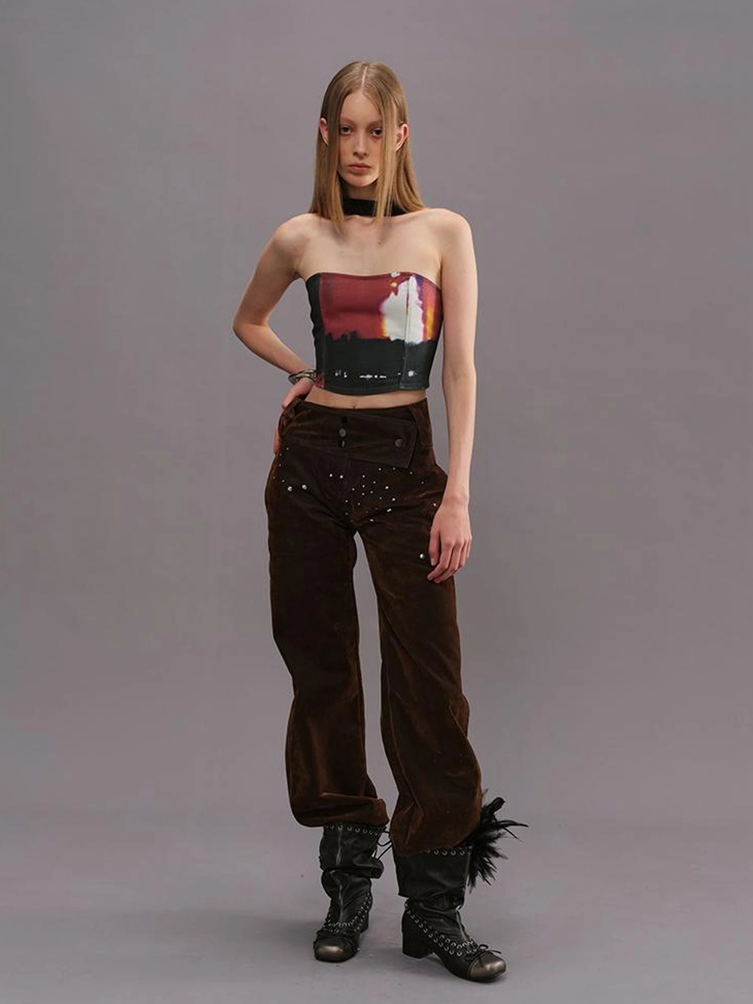 Outmode Vintage Film Print Bustier Top