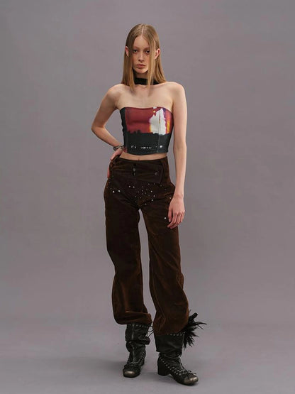 Outmode Vintage Film Print Bustier Top