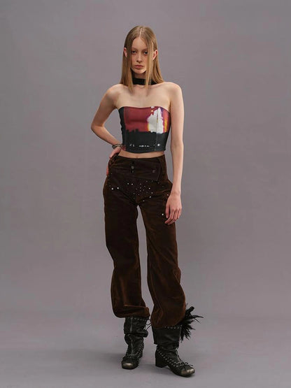 Outmode Vintage High Waist Flared Trousers With Rhinestones