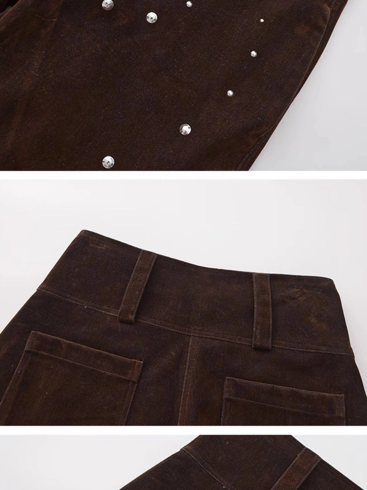 Outmode Vintage High Waist Flared Trousers With Rhinestones