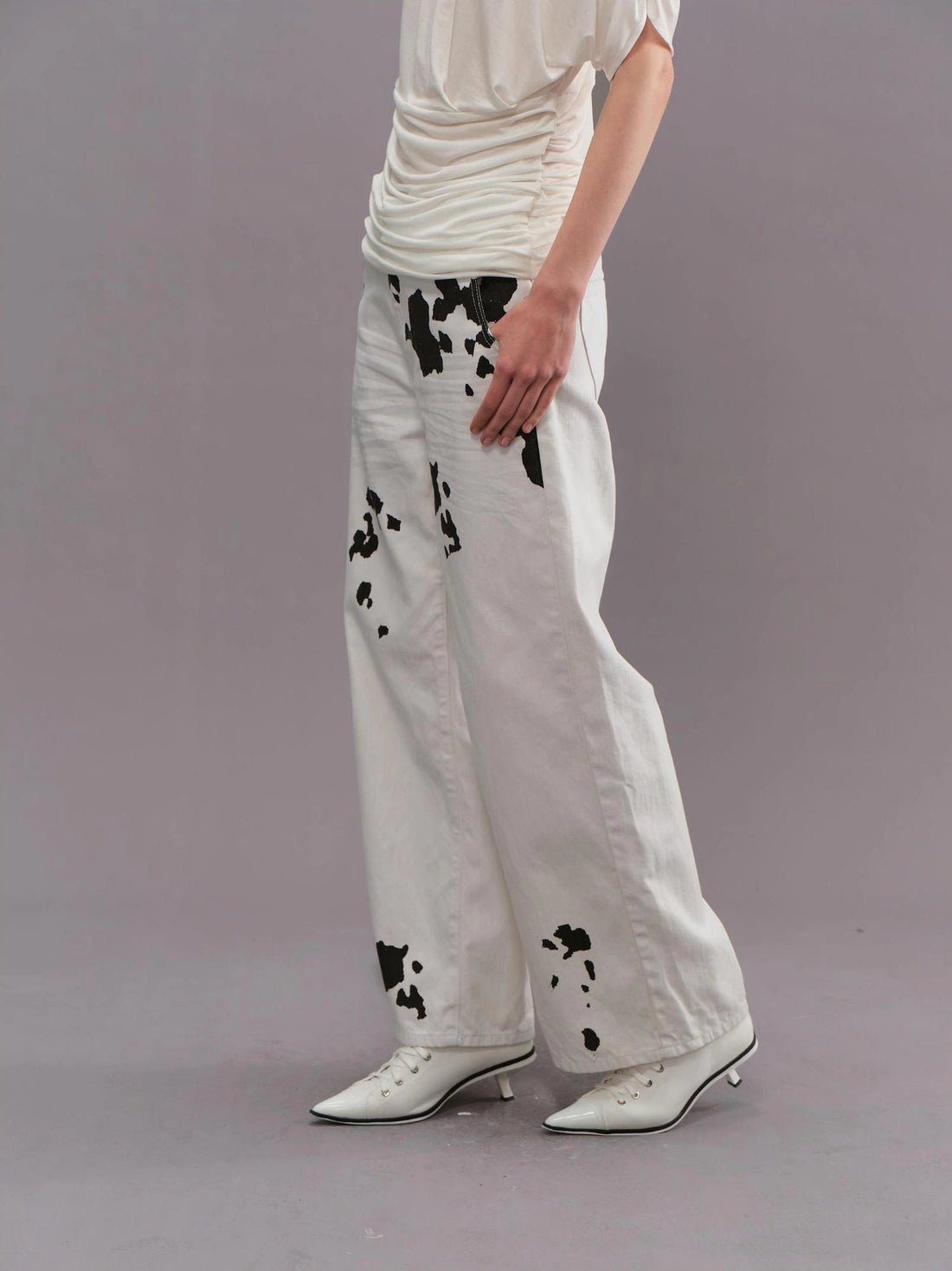 Outmode Vintage Speckled Denim Wide Leg Trousers
