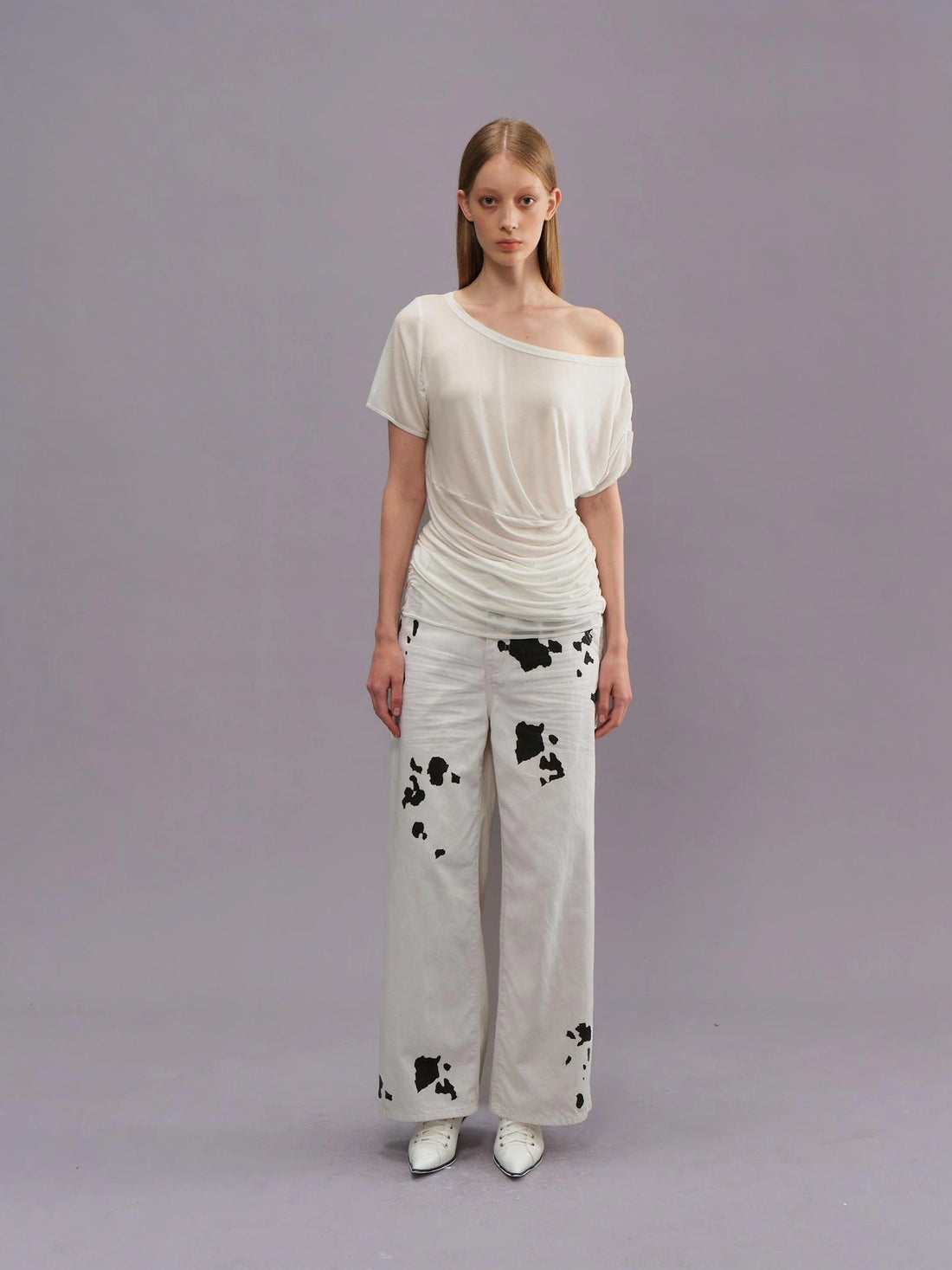 Outmode Vintage Speckled Denim Wide Leg Trousers