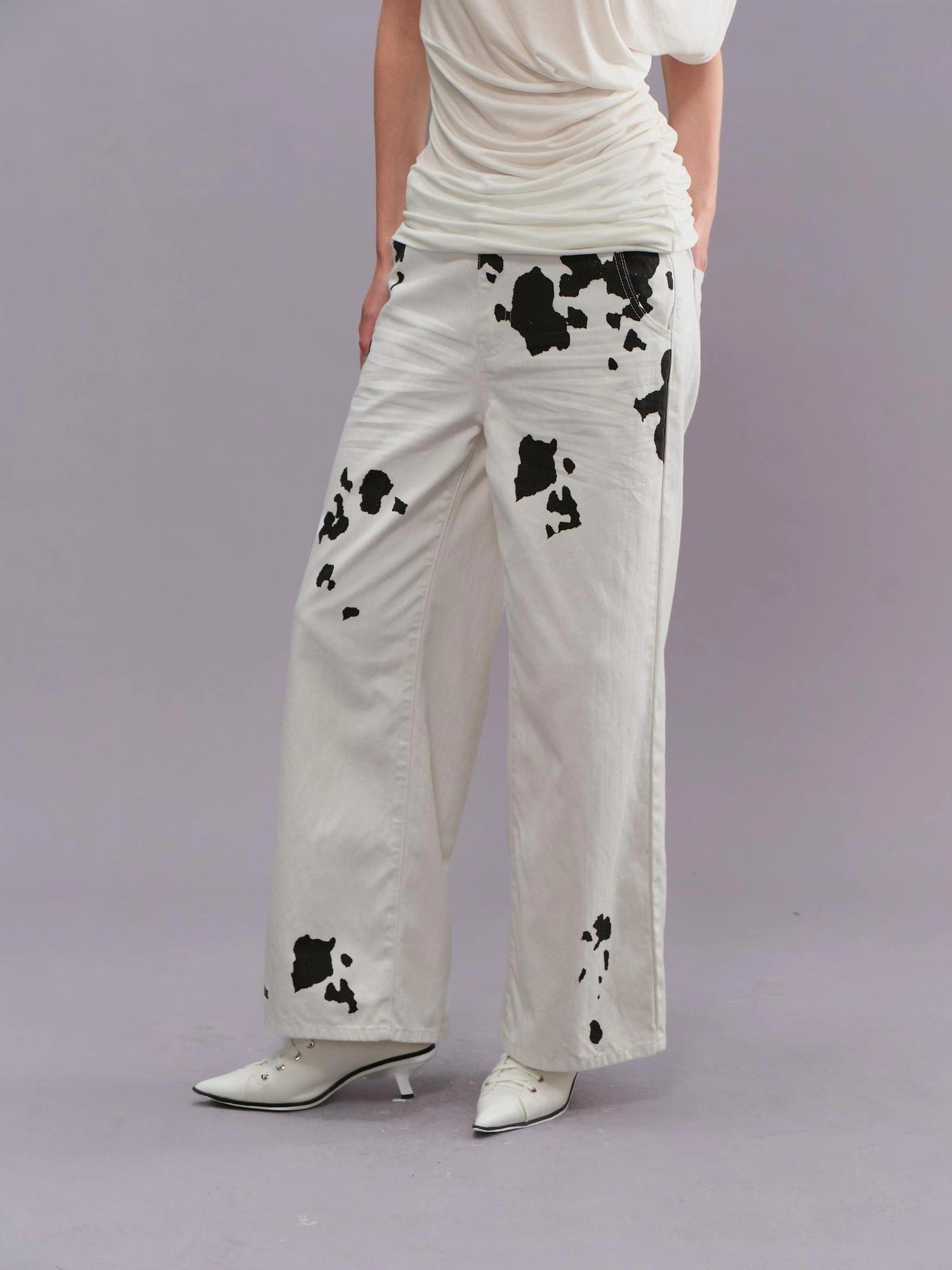 Outmode Vintage Speckled Denim Wide Leg Trousers