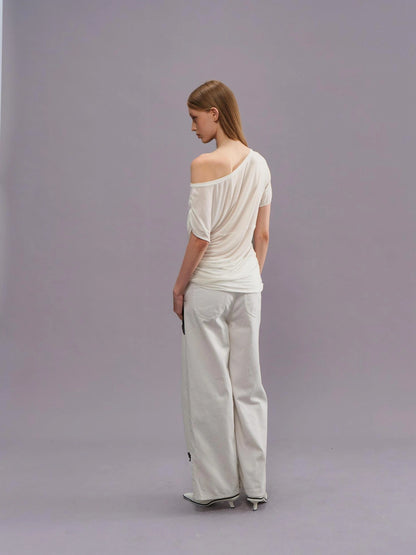 Outmode Vintage Speckled Denim Wide Leg Trousers