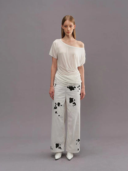 Outmode Vintage Speckled Denim Wide Leg Trousers