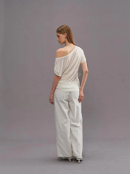 Outmode Vintage Speckled Denim Wide Leg Trousers