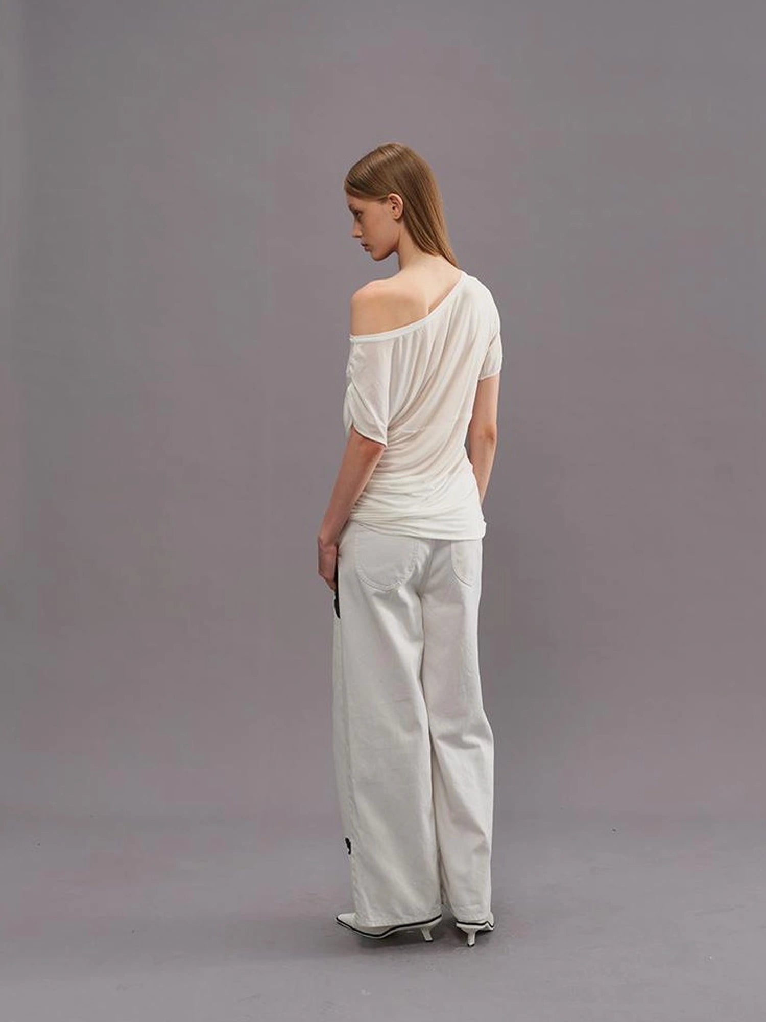 Outmode Vintage Speckled Denim Wide Leg Trousers