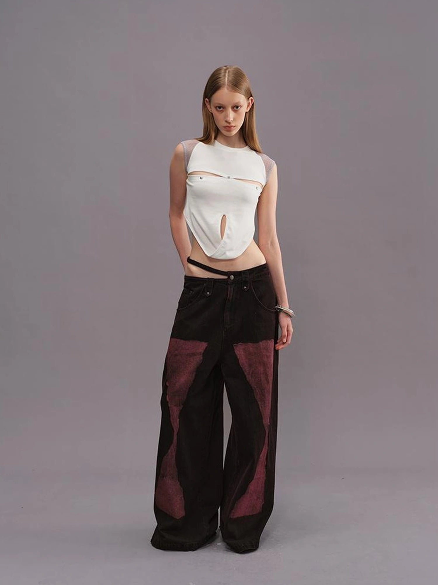 Outmode Vintage Wash Rock Wide Leg Jeans