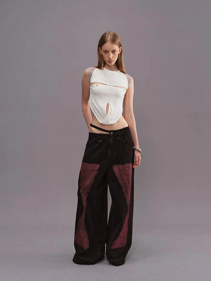 Outmode Vintage Wash Rock Wide Leg Jeans